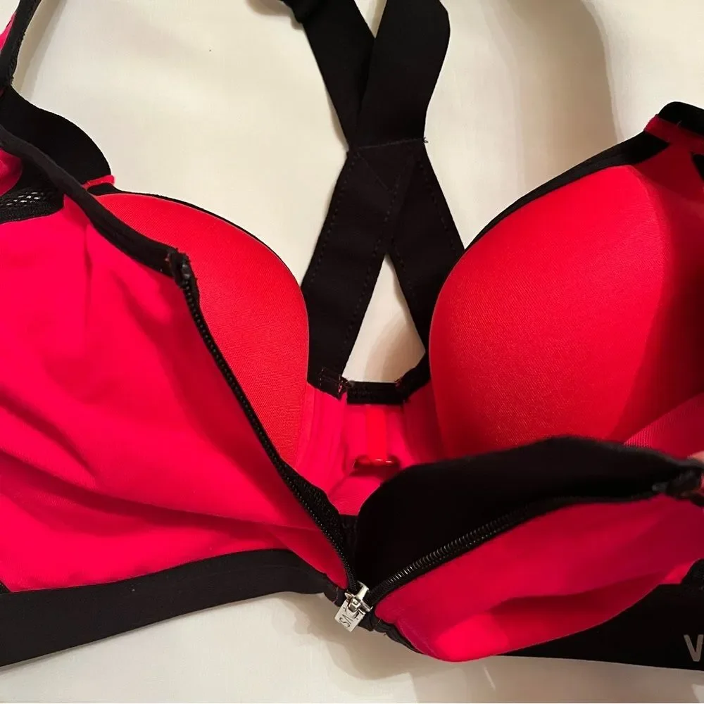 VSX Women's Bold Red Black Knockout Sports Bra size 34B Front Close high impact